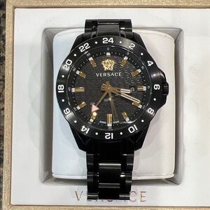 Versace Black and Gold Timepiece